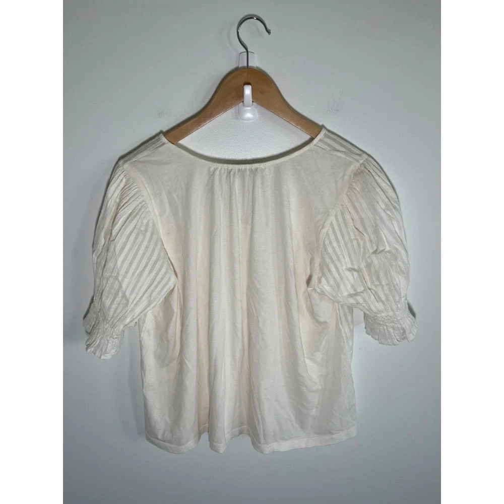 LOFT Womens Top White M Boho Cottage Coastal Vacation Minimalist - Picture 2 of 8